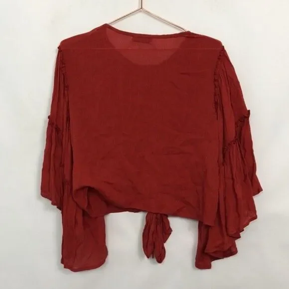 Dotsy's Boutique Crop Bell Sleeve Red  Tie HemTop Excellent Used Condition Small - Picture 6 of 6